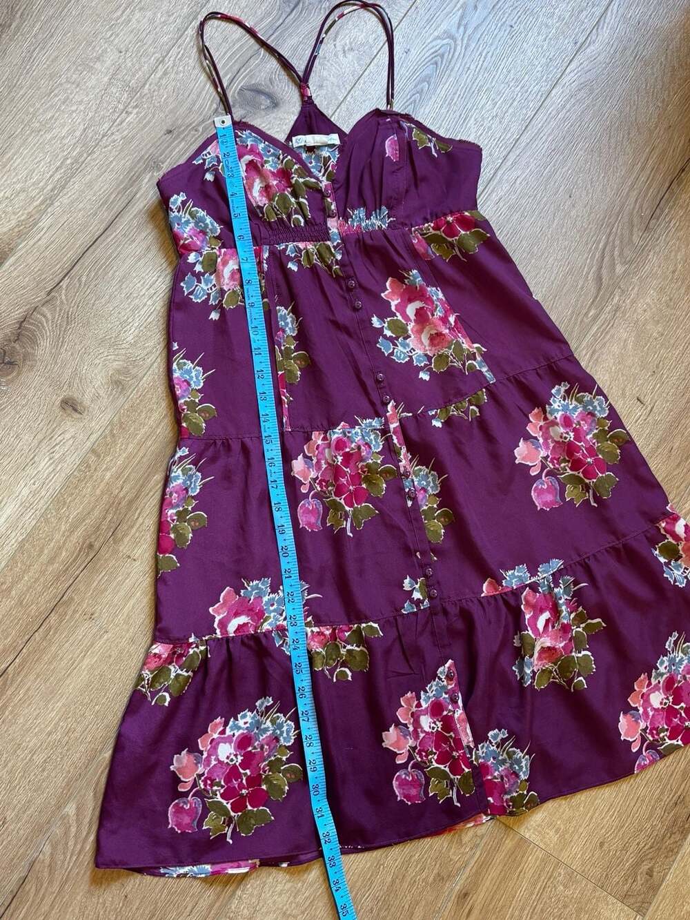 American Eagle Outfitters Purple Floral Tiered Button-Down Midi Dress Size 6 - Picture 5 of 7